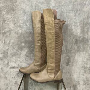 Bedazzle Over the Knee tall Boots women’s 8M Taupe Neutral Minimalist low heel
